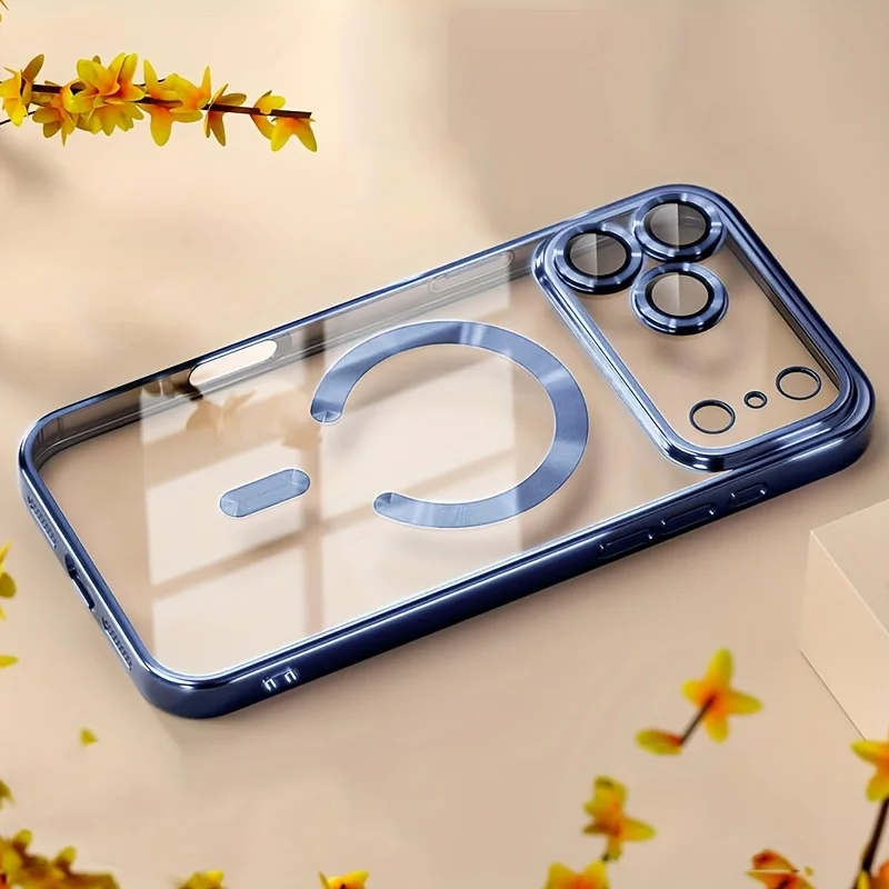 Capa Transparente Magnética Magsafe Para Iphone 11 Pro Max (azul Celeste), Com Proteção Para A Lente E Revestimento Eletroplástico.