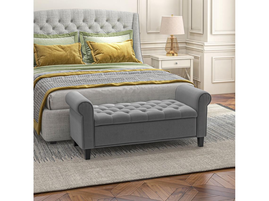 Banco de veludo para quarto, suporta até 120 kg, cinza, 126 x 48,5 x 47 cm. Banco acolchoado multifuncional Liptaptyn.
