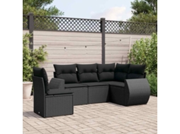 Vidaxl 5 Pcs Conjunto Sofás De Jardim Com Almofadões Vime Pe Preto