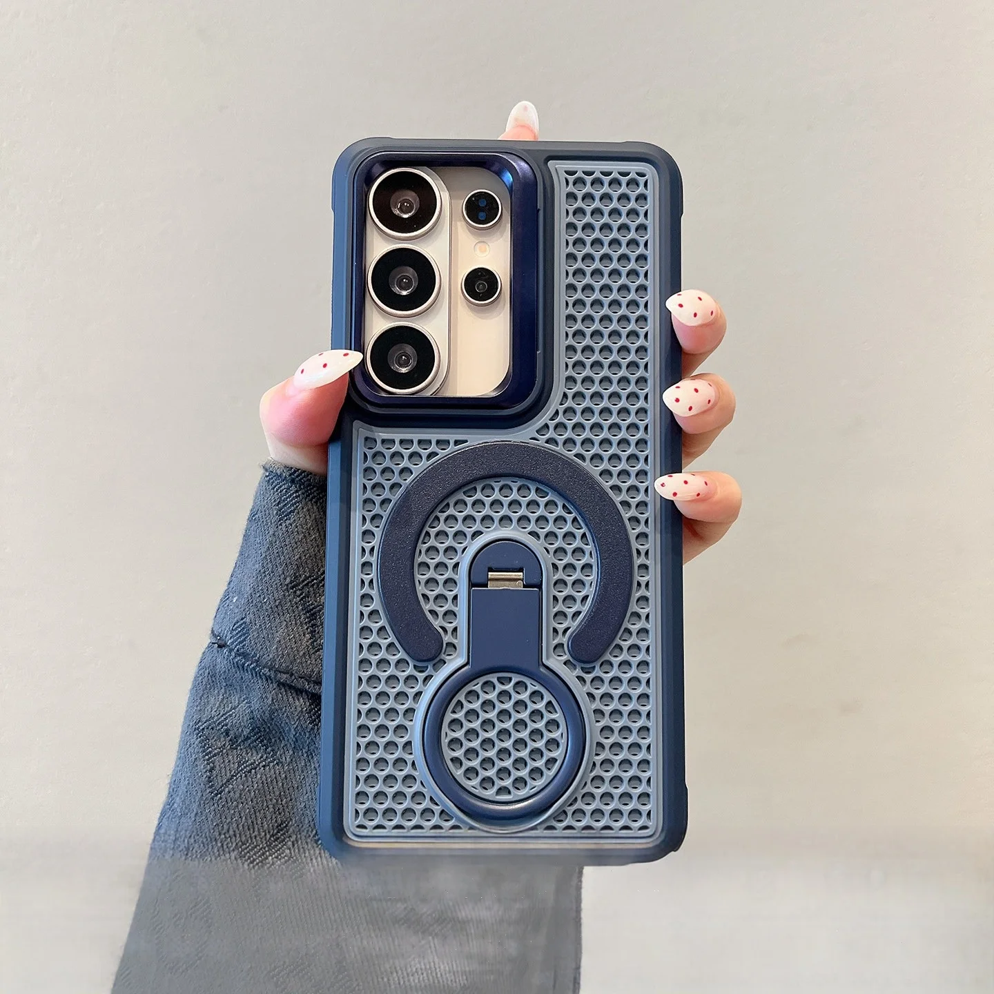 Capa Para Celular (azul Sam S25edge 5g) Com Dissipação De Calor De Alta Qualidade E Suporte Giratório De 360°