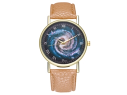 Relógio de quartzo unissex com pulseira de couro PU, mostrador moderno, numerais romanos universais, bege.