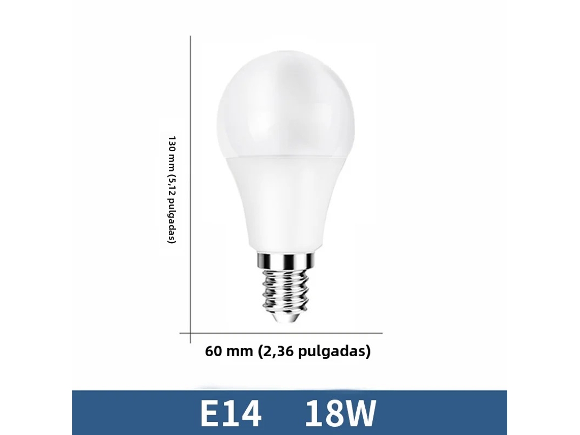 (branco Frio, 18w, Base De Rosca E14) 6 Lâmpadas Led, Altamente Eficientes E Econômicas, Com Vida Útil De Até 50.000 Horas.