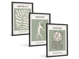 Conjunto De Pinturas Padrões De Plantas Verdes De Matisse Espelharte (3 Peças 40x60 Cm)