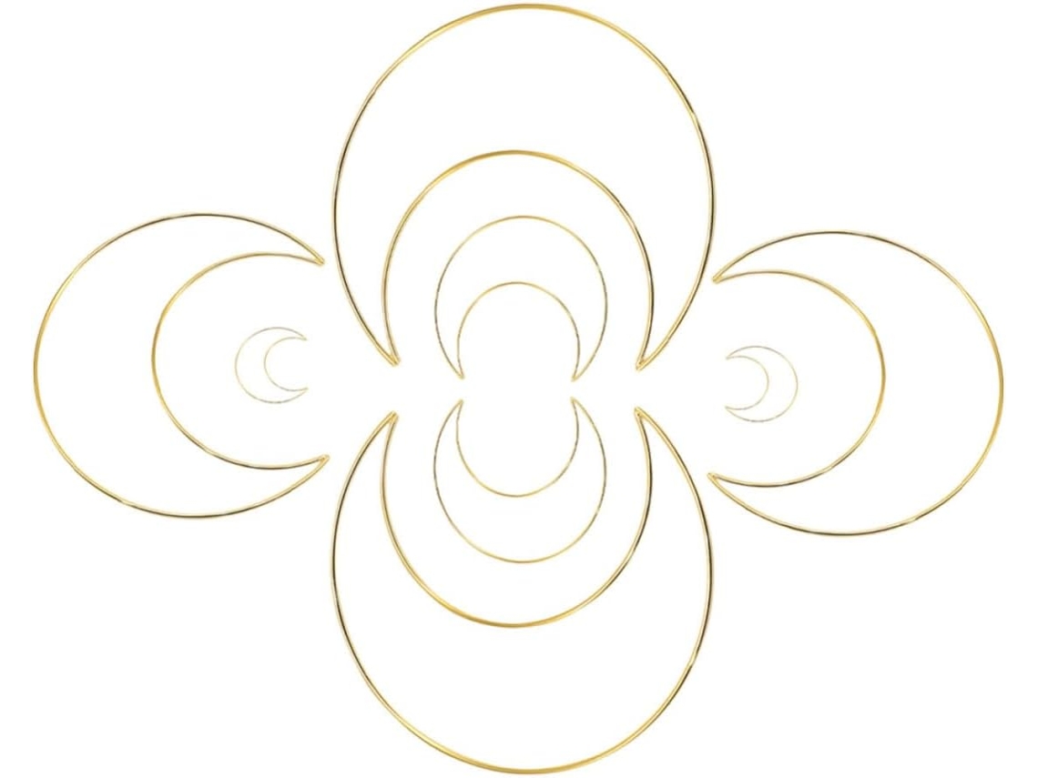 Conjunto De 8 Aros De Macramê Em Formato De Lua, Dourados E Em Ferro, Para Artesanato.