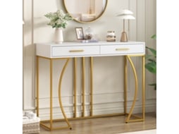 Mesa Console, Mesa De Corredor Com 2 Gavetas, Mesa Lateral Leve De Luxo, Mesa Sofá, 110x32x85 Cm, Branco/dourada Cs