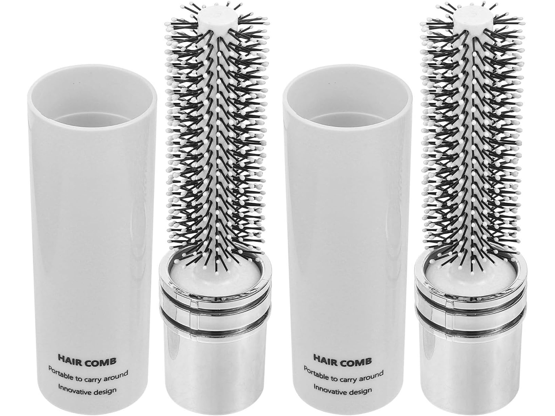 Conjunto De 2 Pentes Redondos Retráteis Compactos Em Abs Branco Para Cabelos Cacheados, Uso Diário E Academia