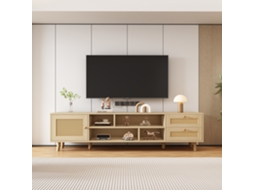 Móvel Tv Rattan Madeira Gestão Cabos 2 Gavetas VELTRIX