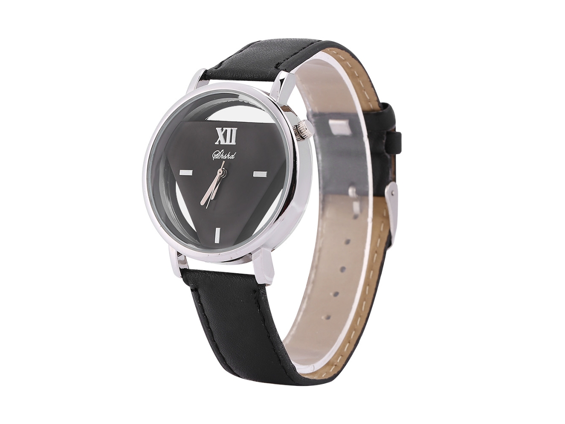 Relógio Analógico de Quartzo Feminino Pulseira Pu Design Oco Triangular Fashion