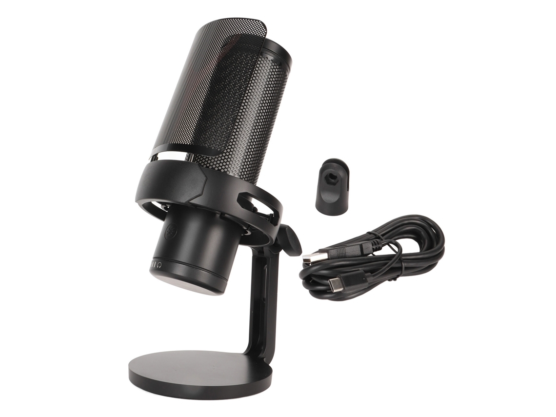 Microfone USB profissional plug-and-play com cancelamento de ruído.