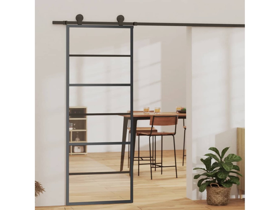 Vidaxl Porta Deslizante Em Vidro Esg E Alumínio 76x205 Cm Preto