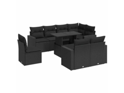 Conjunto de 9 Sofás para Jardim com Almofadões Vime Pe Preto MAISON EXCLUSIVE (N/A)