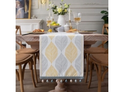 Runner de Mesa com Tecido Jacquard com Contas Retangular Resistente (33x180 Cm, Folhas Amarelas)