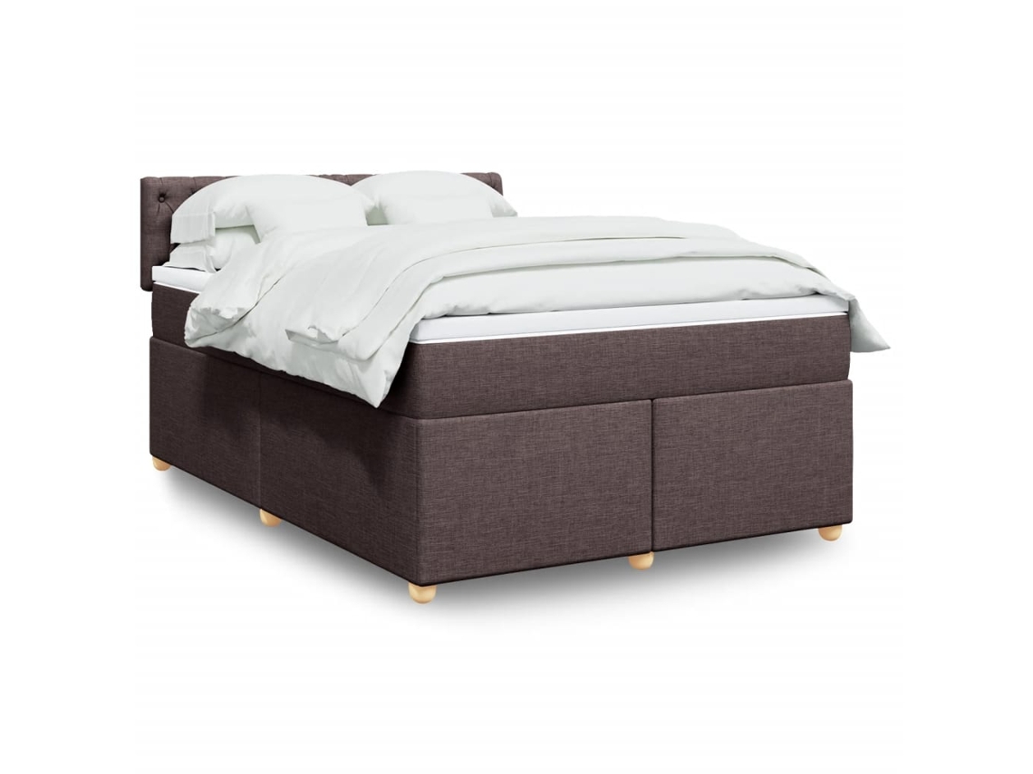 Cama Com Molas/colchão 140x190 Cm Tecido Castanho-escuro