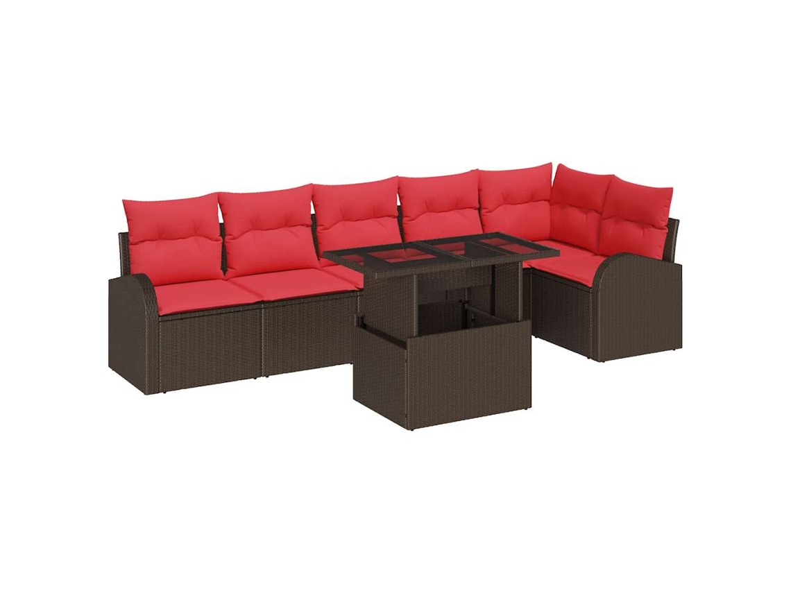 Maison Exclusive - Conjunto De Sofá De Jardim 7 Pcs Marrom E Vermelho Vime Pe