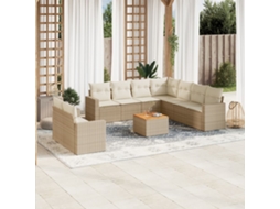 Vidaxl 10 Pcs Conjunto De Sofás P/ Jardim Com Almofadões Vime Pe Bege