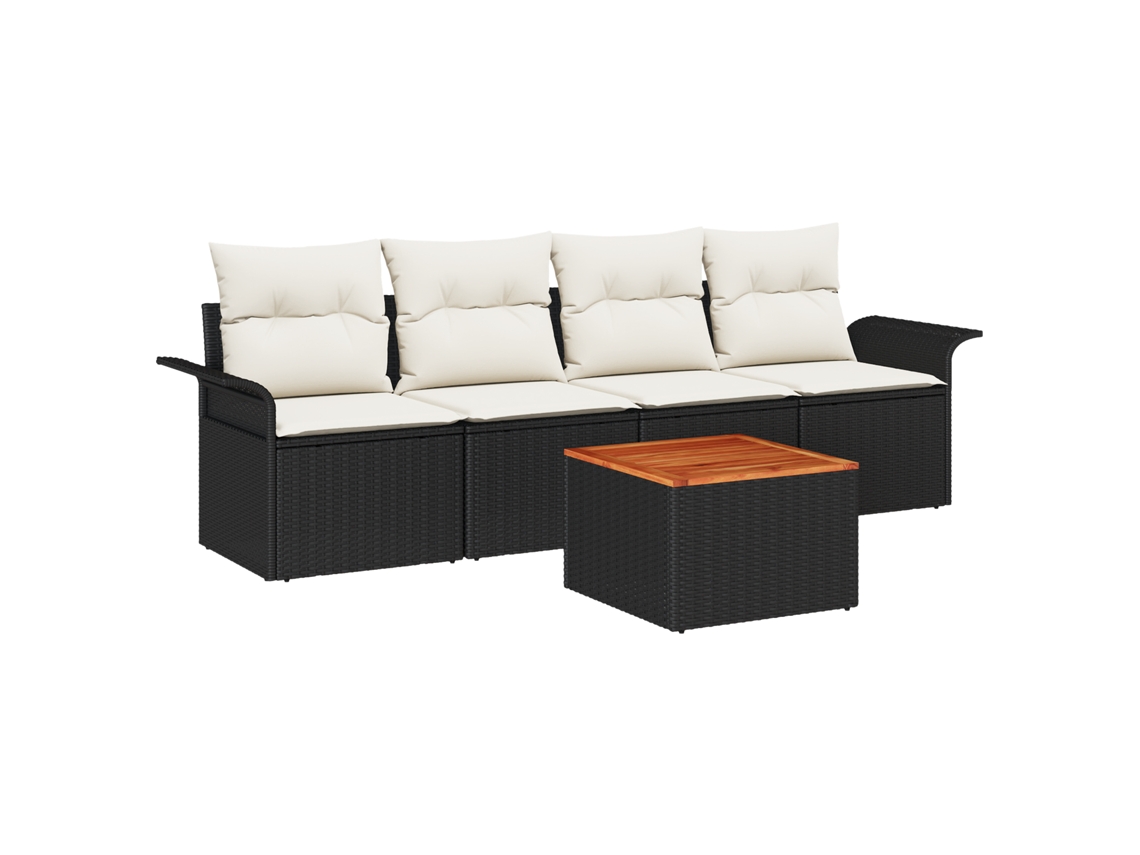 Conjunto 5 Conjunto De Sofá De Jardim Vidaxl Preto Vime Pe (55 X 55 X 37 Cm)