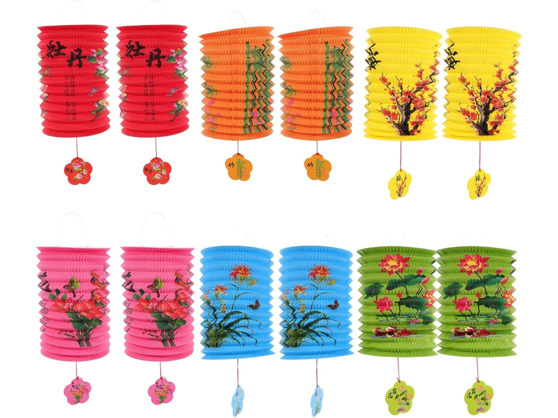 Conjunto De 12 Lanternas De Papel Sanfonadas Para Pendurar, Estilo Tradicional Chinês, 16 Cm, Com Es Gokoco