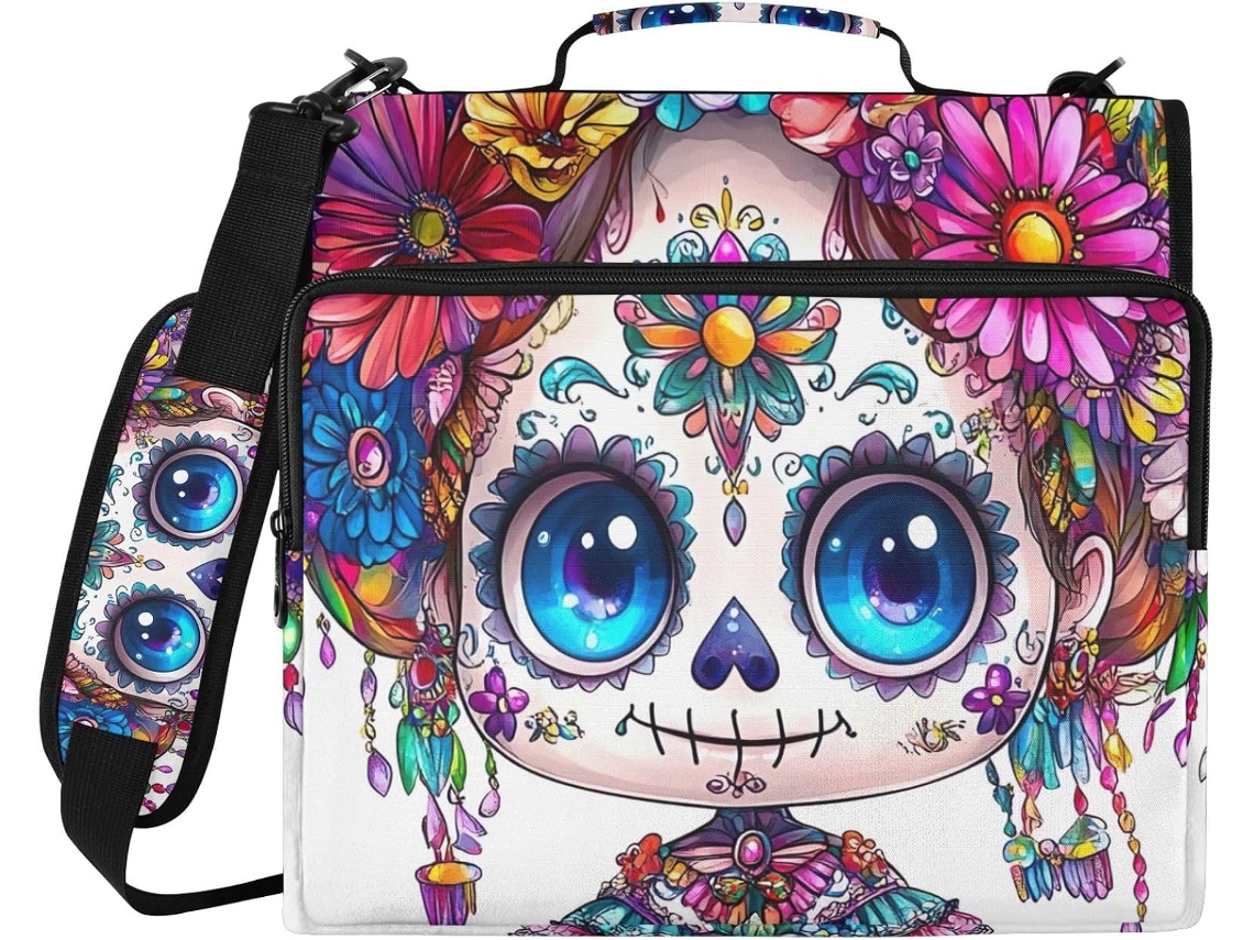 Bolsa Feminina Com Design Fofo De Caveira Mexicana E 3 Argolas, Com Organizador Em Zíper, Resistente À Água, Ideal