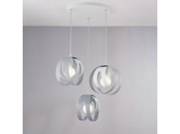 Suspensão Tobias Com Rosa Circular E Difusores Cortados A Laser Em Ferro Branco E Cinza Com Cabo Elétrico Regulável 3 Luzes 133 Ø55 Belight