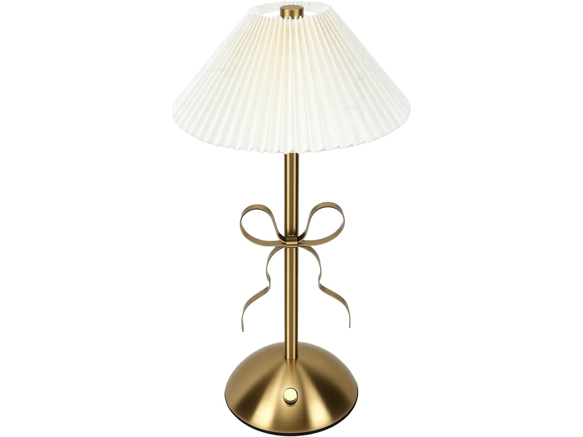 Luminária De Mesa Asixxsix Gold Knot, Recarregável Via Usb, Com Intensidade De Luz Ajustável, Cúpula De Tecido Plissado