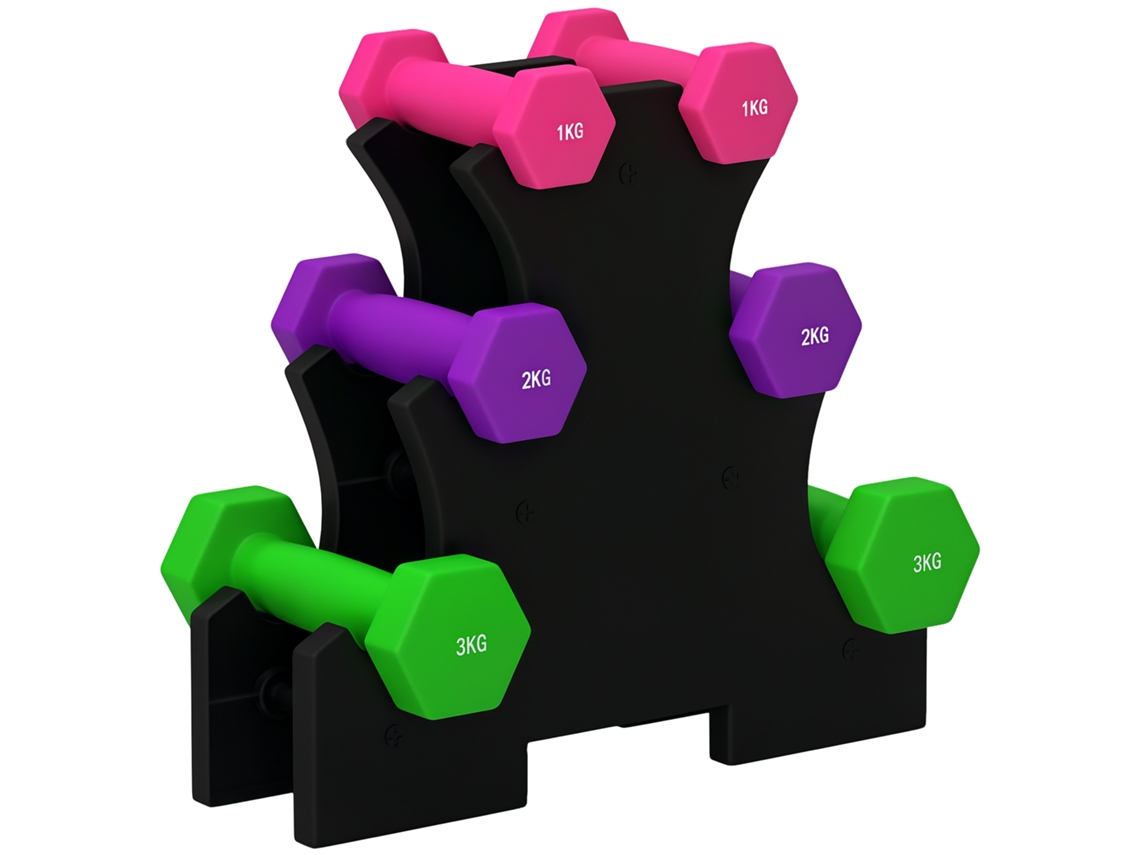 Jogo de Halteres com suporte BTFORUS 6 unidades multicor (1kg, 2kg, 3kg)