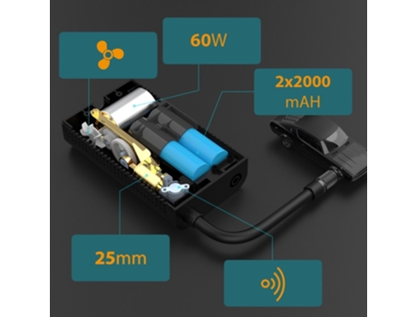 Bomba elétrica Compressor sem fios para bicicletas, automóveis, scooters, Presta Powerbank Manta Multimedia Sp. Z O. O.