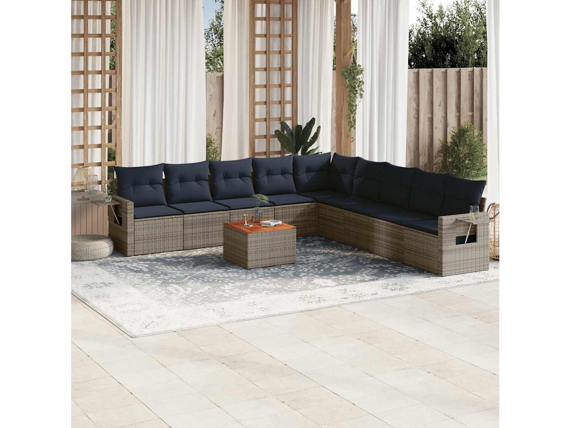 Vidaxl Conjunto De Sofá De Jardim Com 10 Peças E Almofadas Em Rattan Sintético Cinza