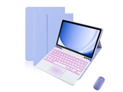 Capa De Couro Roxa Teclado Retroiluminado Sensível Ao Toque Com Teclas Quadradas Brancas E Mouse, Samsung Tab S7fe De 12,4 Polegadas. Yunzii