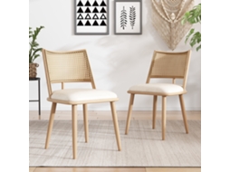 Conjunto De Duas Cadeiras De Jantar Com Assentos Em Pele Sintética E Encostos Em Rattan, Ideais Para A Sala De Estar Ou Quarto.