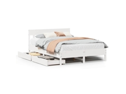 Cama Sem Colchão 135x190 cm Madeira de Pinho Maciça Branco MAISON EXCLUSIVE