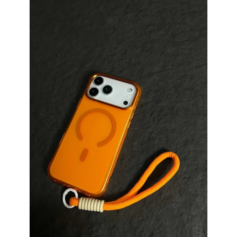 (laranja, Iphone 16 Pro Max) Capa De Celular Fosca Semitransparente Com Pulseira Magnética E Proteção Contra Quedas E Impactos Com Airbag.