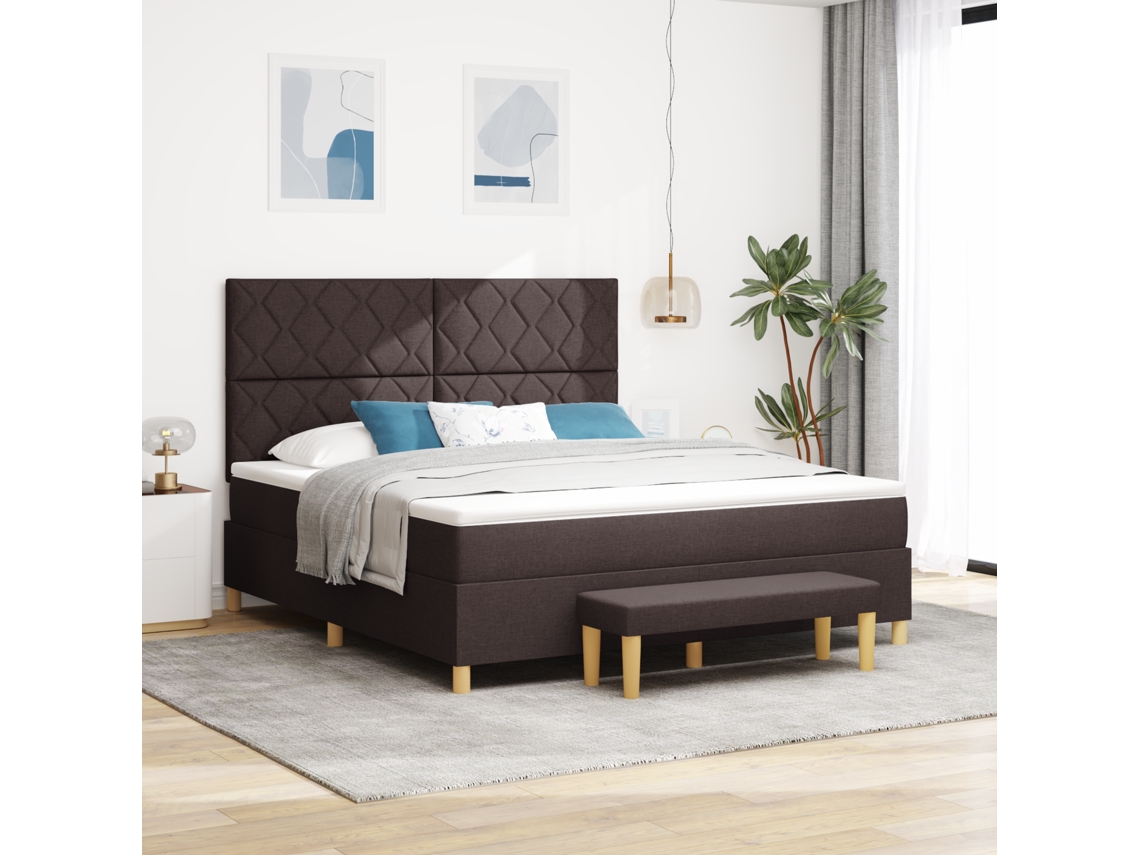 Cama Box Spring Com Colchão Banco Marrom Escuro 180x200 Cm Tecido