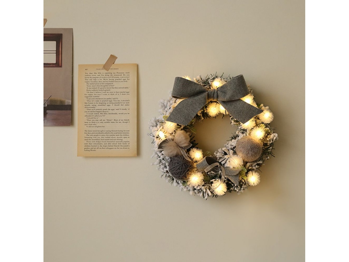 Guirlanda De Natal Flocada De 30 Cm Decoração De Mesa, Árvore De Pelúcia, Guirlanda De Natal Aquaforge (cinza)