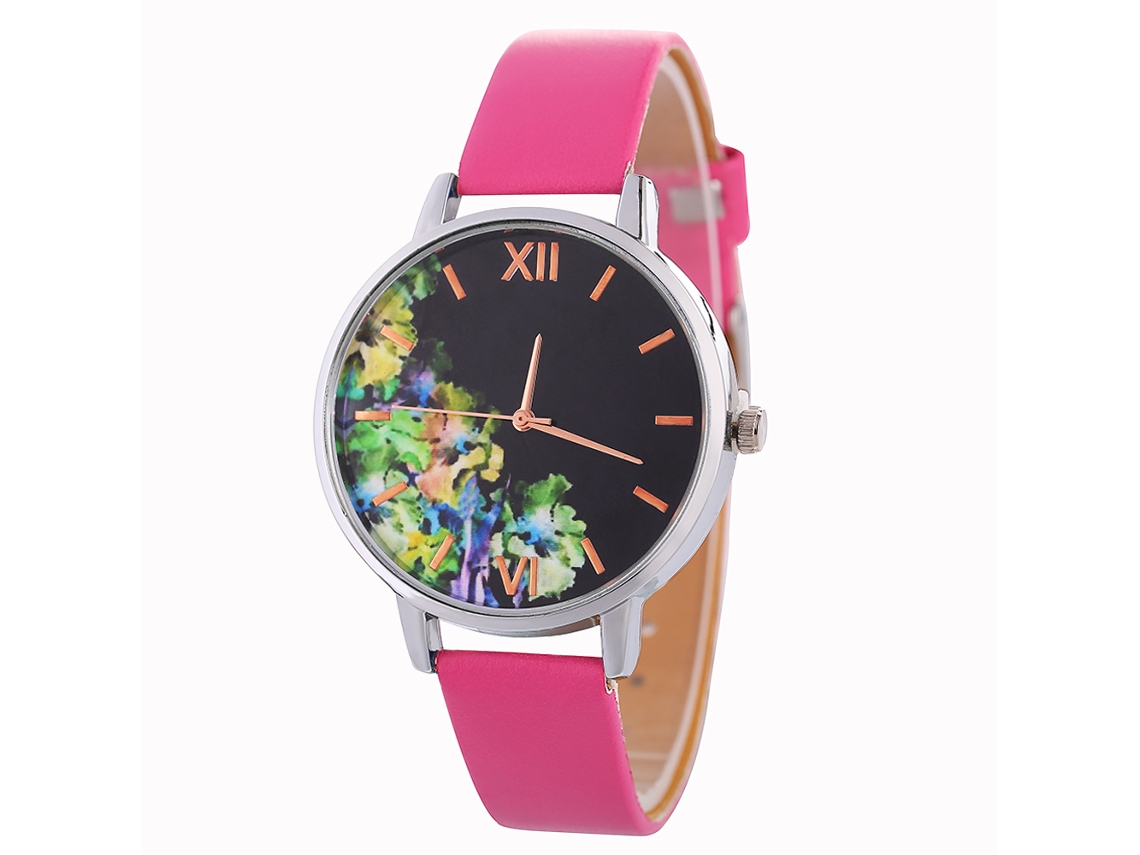 Relógio de Pulso Feminino Analógico de Quartzo com Pulseira de Couro Estilo Fashion Redondo