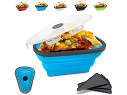 Contenedor de Almacenamiento de Pizza Con 5 Bandejas Reutilizables Y Tapa Hermética Azul Triangular