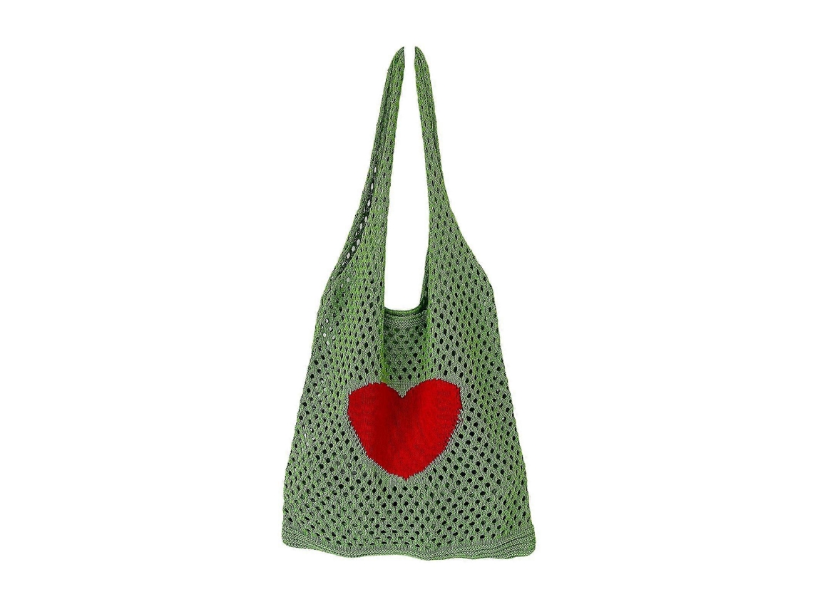 Bolsa De Ombro Vazada Requintada, Bolsa De Malha Em Formato De Coração, Bolsa Tote Para Namorada, Verde