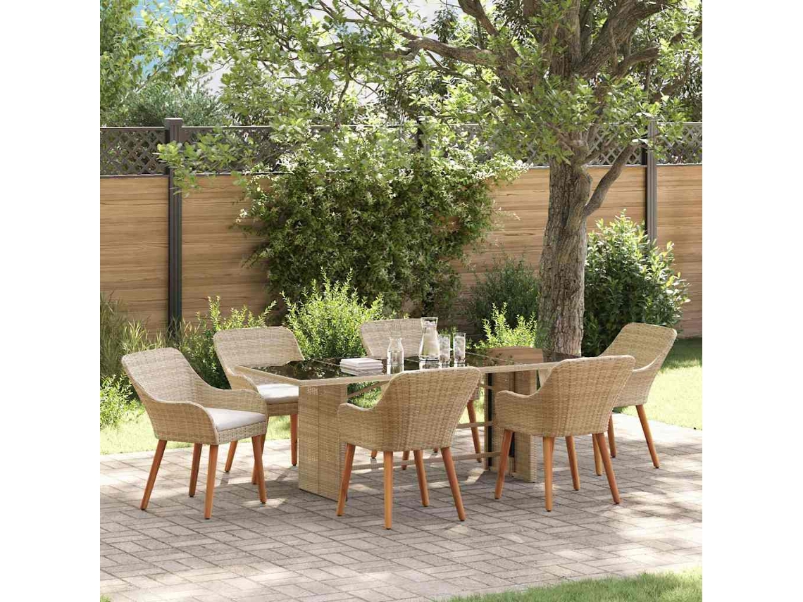 Vidaxl Conjunto De Jantar Para Jardim 7 Unid. Bege Vime Pe