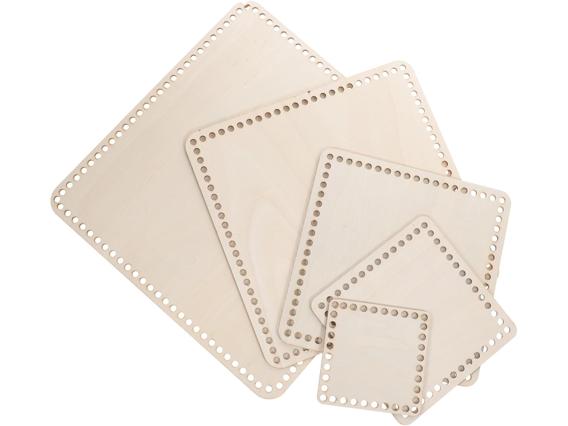 Conjunto de 5 Bases Madeira para Cestaria, Ideais Crochê e Tricô. Base Quadrada. Formato Simples CHABERLU