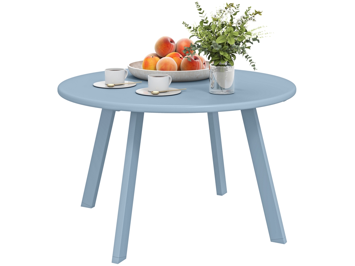 Mesa de Centro redonda pequena, com estrutura de metal, para jardim, 70x42cm, azul