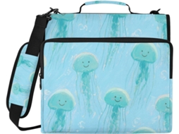 Organizador Fofo com design animado, zíper com 3 argolas e estampa Green Living Water com Alça, organizador de documentos com