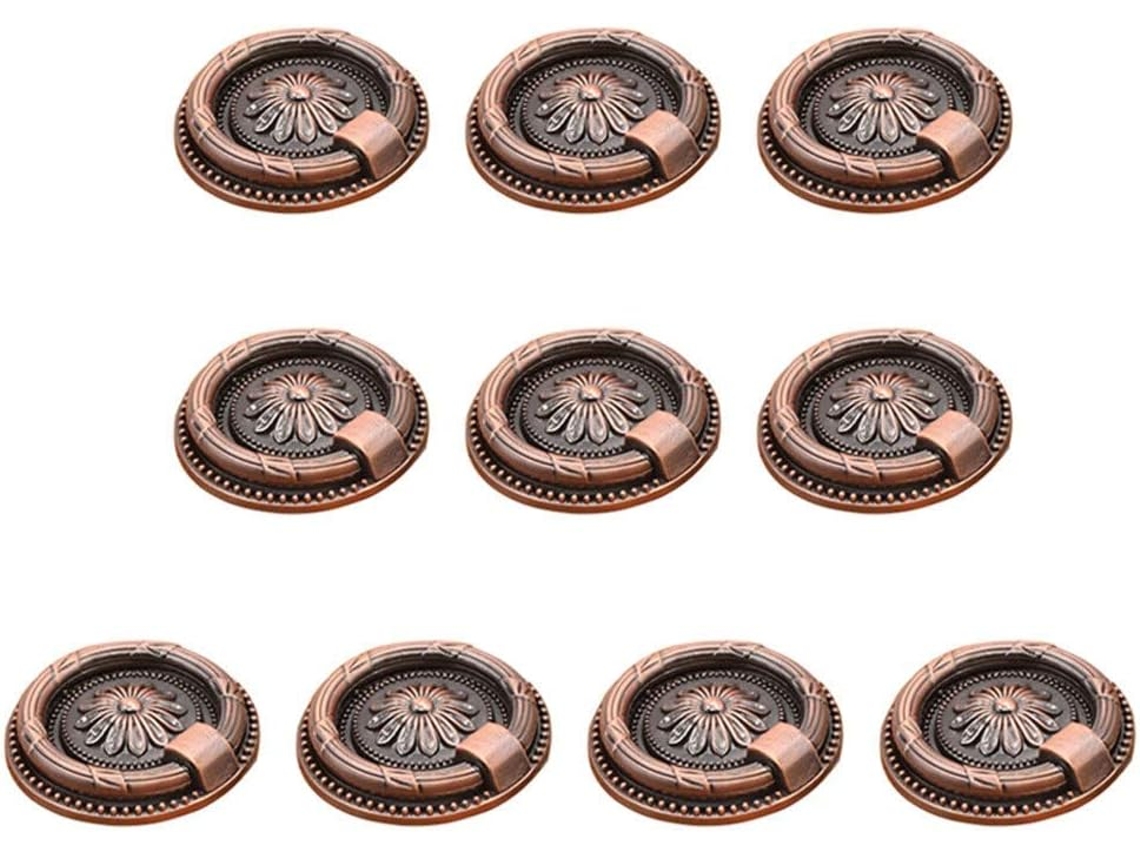 Conjunto Vintage Drop Com 10-puxadores Circulares Em Bronze De 37mm Diâmetro Para Armários, Gavetas, Estantes E Portões