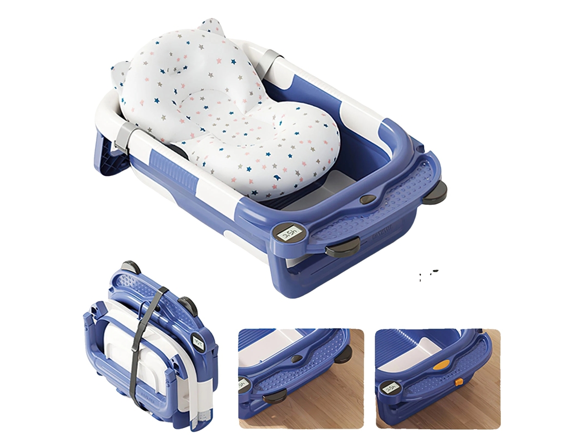 Banheira Para Bebês, Design Dobrável, Monitoramento De Temperatura, Azul