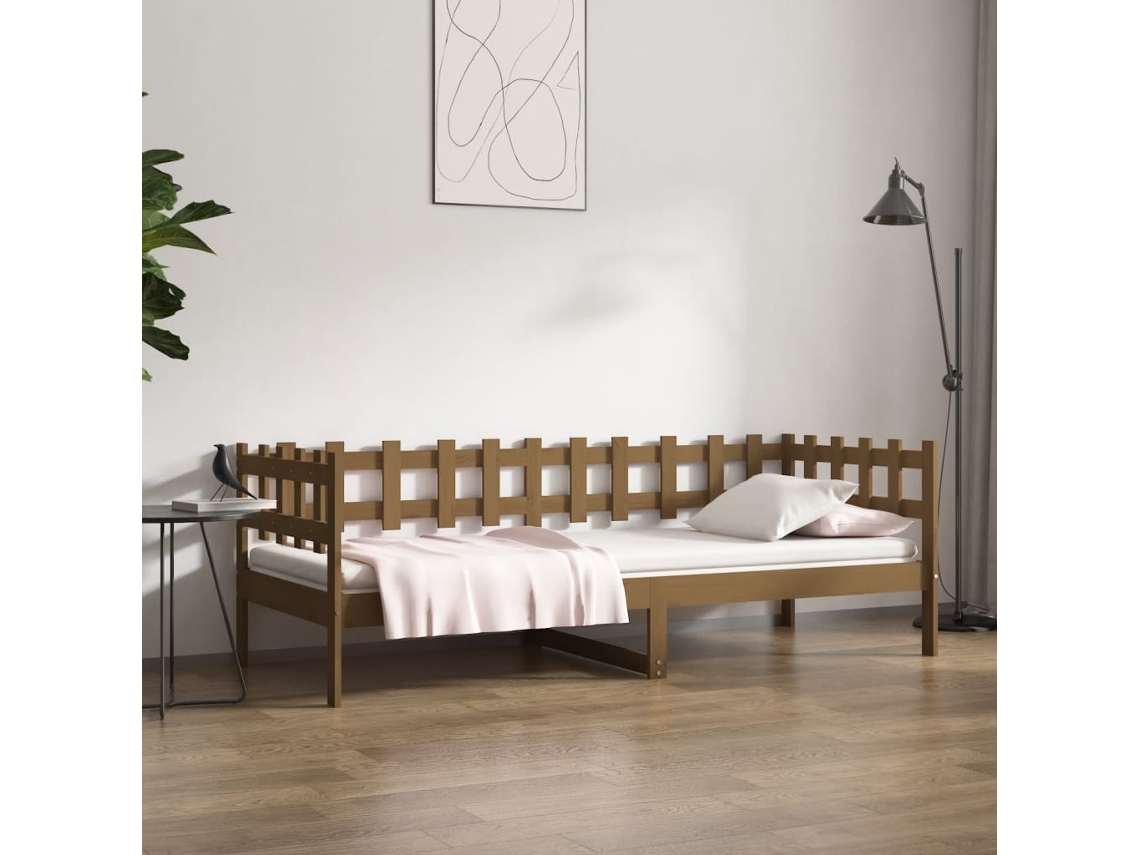Sofá cama 90x200 cm madera maciza de pino marrón miel