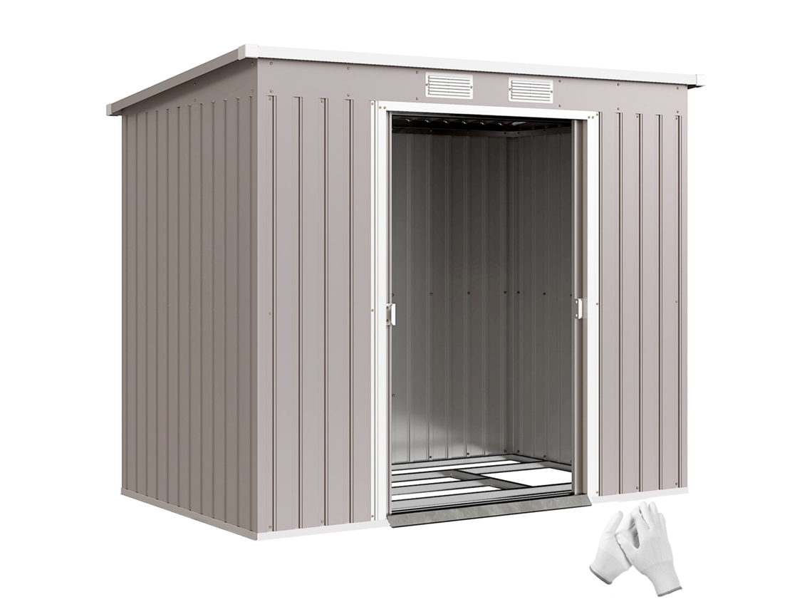 Galpão de Jardim Externo de 2,42 M² 213x130x172 Cm com Porta de Correr e Base Inclinada no Telhado e 2 Janelas Cinza Claro op