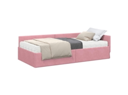 SYFAX™ Estrutura de Cama de Canto com Colchão 2 Pcs Cinzeto Veludo