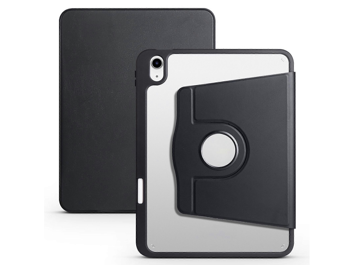 Capa Hengrongshen para iPad Air 13 (2024) com suporte giratório, couro sintético acrílico, preta (2025)