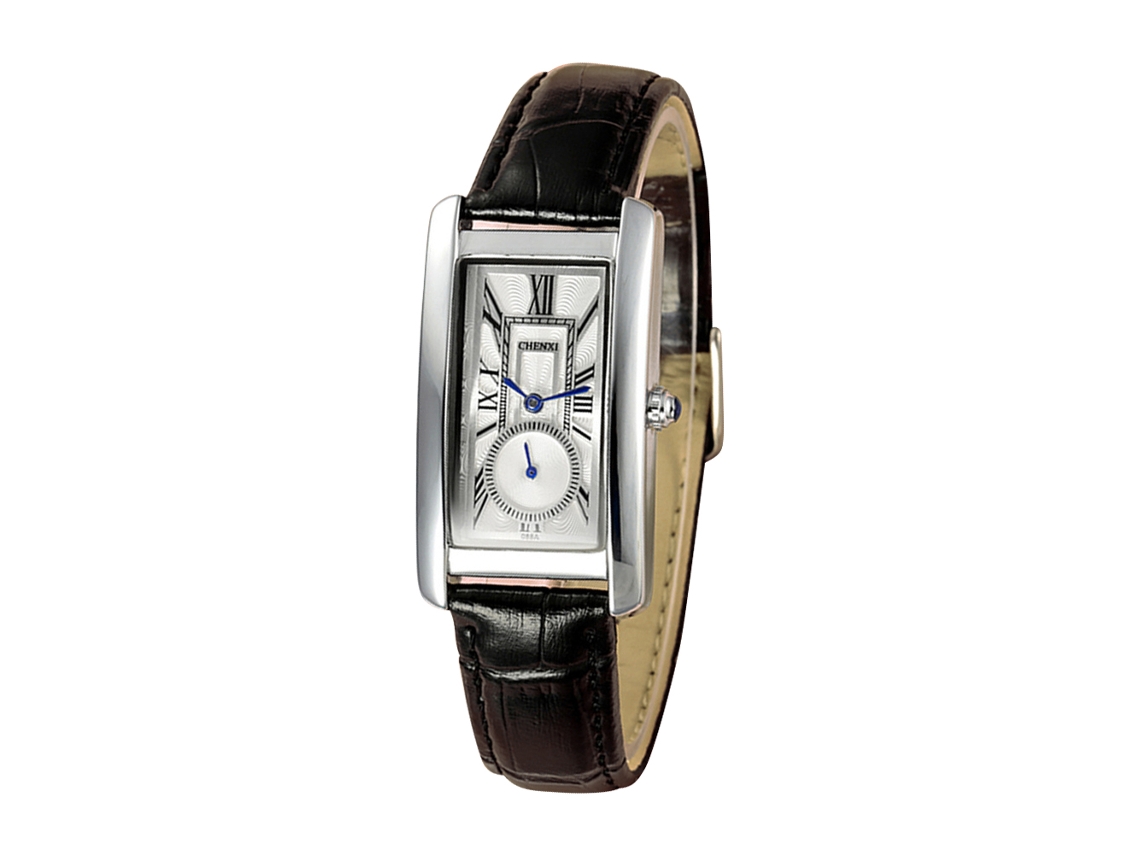 Relógio de Pulso Feminino de Quartzo Elegante com Pulseira de Couro Pu Retangular Branco Preto