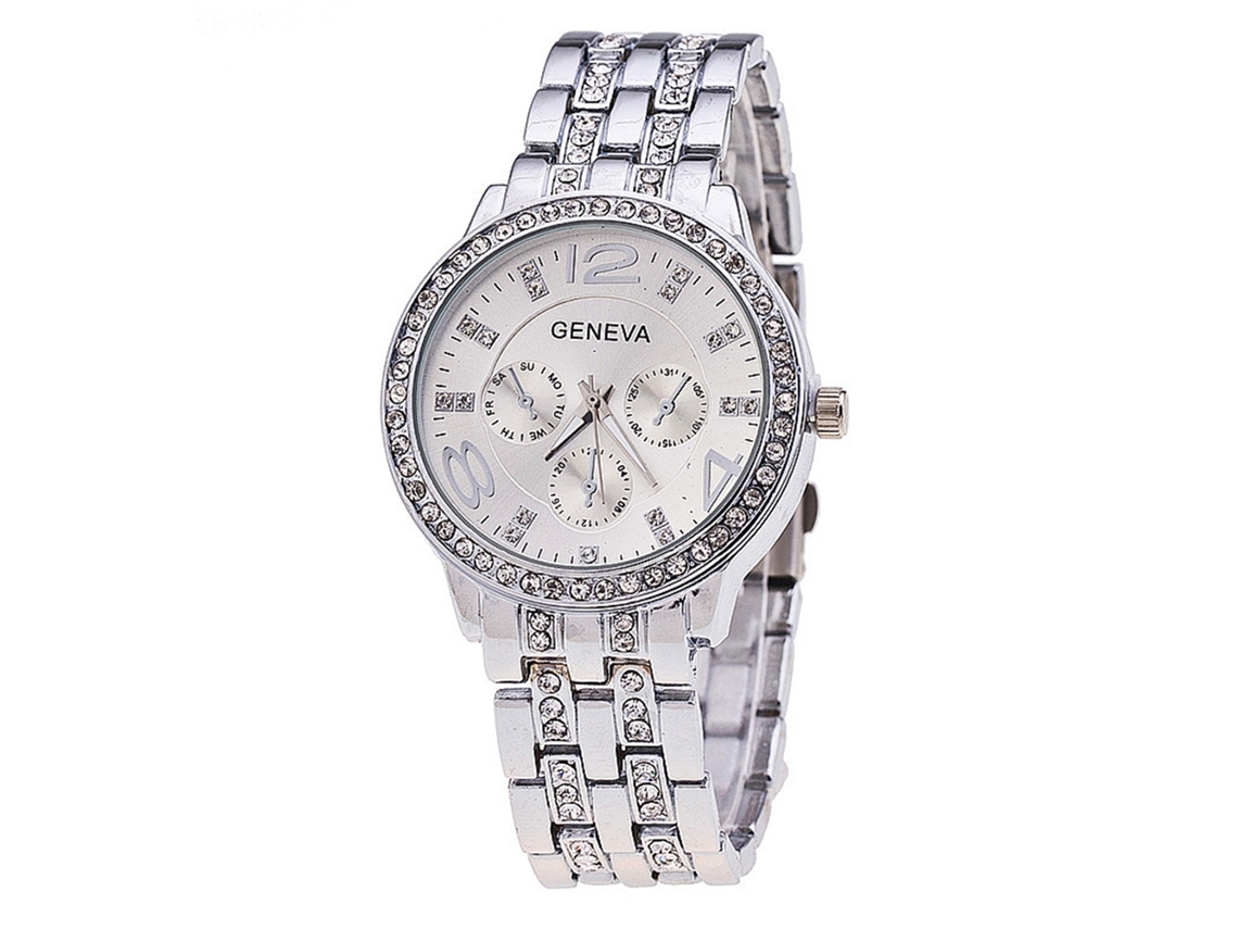 Relógio de pulso masculino com strass, pulseira de aço, estilo casual/executivo ZLF-0189 (prateado)