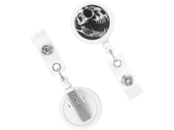 Porta Crachá Retrátil Resistente, Com Espiral Em Formato De Caveira Dinossauro Preto E Branco, Clipes De Chaveiro