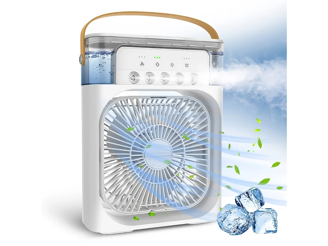 Mini Ar Condicionado Ventoinha KLACK Portátil Refrigerador de Ar 4 em 1 Ventoinha Umidificador Aromaterapia e Luz Led de Cores Azul